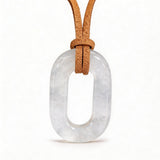 Hand-Polished Hollow O-Shape Gemstone Pendant, 25×40mm Adjustable Rope Necklace, Unique Natural Crystal Daily Wear Jewelry
