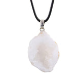 Natural Druzy Geode Slice Pendant Necklace – Raw Crystal Boho Statement Jewelry