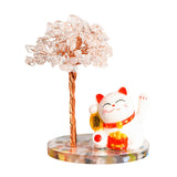 Maneki-neko Lucky Cat Crystal Tree | Feng Shui Fortune Ornament for Home Office Good Luck & Prosperity