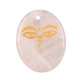 35x45mm Oval Natural Gemstone Pendant, Engraved Buddha's Contemplative Eye, Polished Crystal Disc Charm for Spiritual Jewelry, Necklace Making