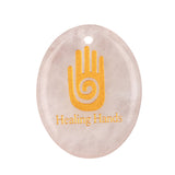 35x45mm Oval Natural Gemstone Pendant, Engraved " Hand", Polished Crystal Disc Charm for Spiritual Jewelry, Necklace Making