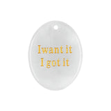 Oval Gemstone Pendants, Engraved "I Want It I Got It" Inspirational Quote, Natural Stone Charm Pendants for DIY Jewelry Making, Necklace Bracelet Crafts, 35x45mm