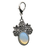 Silver Rose Flower Oval Gemstone Pendant Charms Tag #SP1503S-10X14mm Stone Cab