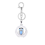 Silver Owl Gemstone Pendant Charms Keychain #KC1759 Crescent Frame Cute Bird Animal Healing Crystal Jewelry for Women