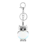 Silver Owl Gemstone Pendant Charms Keychain #KC1760 Bird Animal Key Chain