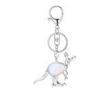 Silver Kangaroo Gemstone Pendant Keychain #KC1765 Animal Crsytal Key Chain