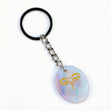 Oval Gemstone Disc Keychain– Carved with Custom Words & Symbol -"The Buddha's Contemplative Eye"