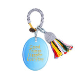 Natural Stone 35X45MM Oval Gemstone Pendant (#W07-Good Things Happen Everyday ) Tassel Keychain