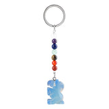 Gemstone Snal Pendant Keychain Hand Carved 25MM Animal Keyring 7 Chakra Beads Chain Accessories for Bag #KC2302S-A4