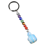1 Inch Handmade Carved Tortoise Gemstone Pendant Keychain 7 Chakra Beads Chain #KC2312S-A4