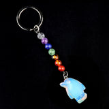 1 Inch Hand-Carved Penguin Gemstone Pendant Keychain 7 Chakra Beads Chain #KC2313S-A4