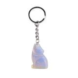 1.0Inch Hand Carved Gemstone Wolf Pendant Keychain #KC2314SS-A1
