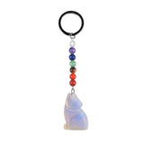 1.0 Inch Hand Carved Wolf Gemstone Pendant Keychain 7 Chakra Beads Chain #KC2314S-A4