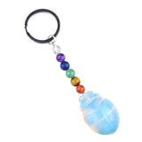 1.0 Inch Hand Carved Beetle Gemstone Pendant Keychain 7 Chakra Beads Chain  #KC2315S-A4