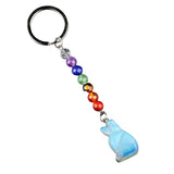 1.0 Inch Hand Carved Dog Gemstone Pendant Keychain 7 Chakra Beads Chain #KC2316S-A4