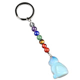 1.0Inch Handmade Craved Cat Gemstone Pendant Keychain 7 Chakra Beads Chain #KC2319S-A4