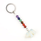 Gemstone Bear Pendant Keychain Hand Carved 25MM Animal Keyring 7 Chakra Beads Chain Accessories for Bag #KC2324S-A4
