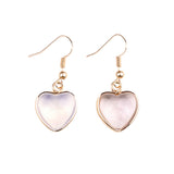 Natural Heart Gemstone Dangle Earrings - 15mm Polished Crystal Healing Pendant Charms, Dainty Gold Drop Earrings for Women & Girls