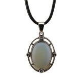Silver Oval Gemstone Necklace 45CM Black Cord #SN1502S Crystal Pendant 13X18mm Cabs