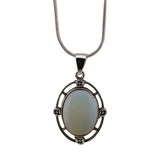 Silver Oval Gemstone Pendant Neckklace with Snake Chain #SN1502S