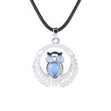 Silver Owl Gemstone Pendant Necklace #SN1759 Crescent Frame Cute Bird Animal Jewelry