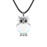 Vintage Silver Owl Gemstone Pendant Necklace #SN1760