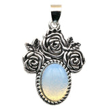 Silver Rose Flower Oval Gemstone Pendant for Making Jewelry#SP1503S-10X14mm Stone Cab Pendant Jewelry