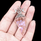 Triple Moon Pentacle Orgone Pendulum Pendant Resin Crystal Dowsing Charm Chain for Wicca & Spiritual Jewelry