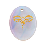 35x45mm Oval Natural Gemstone Pendant, Engraved Buddha's Contemplative Eye, Polished Crystal Disc Charm for Spiritual Jewelry, Necklace Making