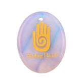 35x45mm Oval Natural Gemstone Pendant, Engraved " Hand", Polished Crystal Disc Charm for Spiritual Jewelry, Necklace Making