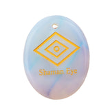 35x45mm Oval Natural Gemstone Pendant, Engraved "The Shaman's Eye", Polished Crystal Disc Charm for Spiritual Jewelry, Necklace Making