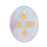 35x45mm Oval Natural Gemstone Pendant, Engraved "Mindfulness Meditation ", Polished Crystal Disc Charm for Spiritual Jewelry, Necklace Making