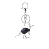 Silver Kangaroo Gemstone Pendant Keychain #KC1765 Animal Crsytal Key Chain