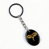 Oval Gemstone Disc Keychain– Carved with Custom Words & Symbol -"The Buddha's Contemplative Eye"