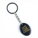 Oval Gemstone Disc Keychain– Carved with Custom Words & Symbol -Good Things Happen Everyday