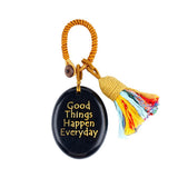 Good Things Happen Everyday Natural Crystal Keychain - Positive Affirmation Palm Stone with Tassel, Multi-Stone Options for Bag/Car Decor #KC1964