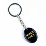 Oval Gemstone Disc Keychain– Carved with Custom Words & Symbol -I want it I got it