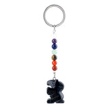 Gemstone Snal Pendant Keychain Hand Carved 25MM Animal Keyring 7 Chakra Beads Chain Accessories for Bag #KC2302S-A4