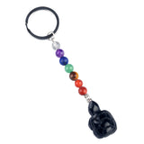 1 Inch Handmade Carved Tortoise Gemstone Pendant Keychain 7 Chakra Beads Chain #KC2312S-A4