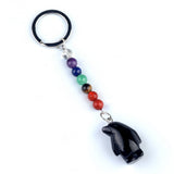 1 Inch Hand-Carved Penguin Gemstone Pendant Keychain 7 Chakra Beads Chain #KC2313S-A4