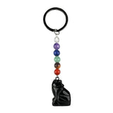 1.0 Inch Hand Carved Wolf Gemstone Pendant Keychain 7 Chakra Beads Chain #KC2314S-A4