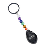 1.0 Inch Hand Carved Beetle Gemstone Pendant Keychain 7 Chakra Beads Chain  #KC2315S-A4
