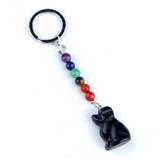 1.0 Inch Hand Carved Dog Gemstone Pendant Keychain 7 Chakra Beads Chain #KC2316S-A4