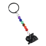 1.0Inch Handmade Craved Rabbit Animal Gemstone Pendant Keychain 7 Chakra Beads Chain #KC2320S-A4
