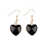 Natural Heart Gemstone Dangle Earrings - 15mm Polished Crystal Healing Pendant Charms, Dainty Gold Drop Earrings for Women & Girls