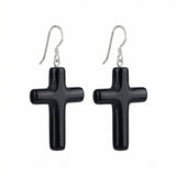Black Obsidian Cross Pendant (27X40mm) Natural Gemstone Jewelry Necklace Earrings Keychain