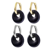 Natural 18MM Healing Gemstone Coin Pendant Drop Earrings for Women Stone Gold Dangle Ear Jewelry
