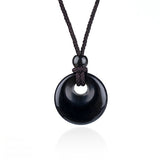 20MM Natural Gemstone Coin Pendant Necklace with Adjustable Rope Chain