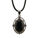 Silver Oval Gemstone Necklace 45CM Black Cord #SN1502S Crystal Pendant 13X18mm Cabs