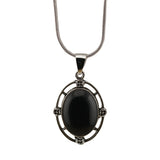 Silver Oval Gemstone Pendant Neckklace with Snake Chain #SN1502S